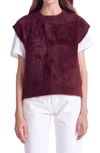 English Factory Plush Short Sleeve Sweater In Burgundy