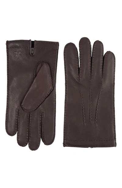 Hickey Freeman Cashmere Lined Leather Gloves In Brown