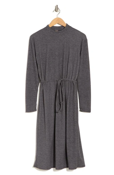 Go Couture Long Sleeve Drawstring Waist Dress In Charcoal