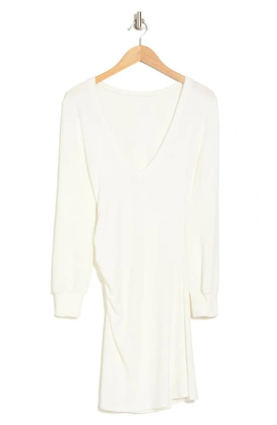 Go Couture Ruched Long Sleeve Dress In Ivory