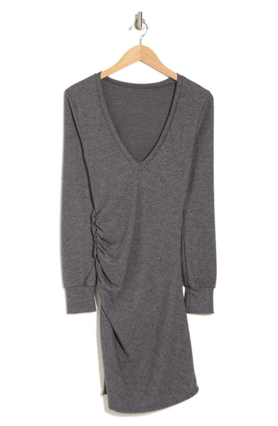 Go Couture Ruched Long Sleeve Dress In Charcoal