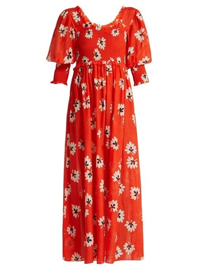 ganni red silk dress Red Cotton Poplin Strap Dress