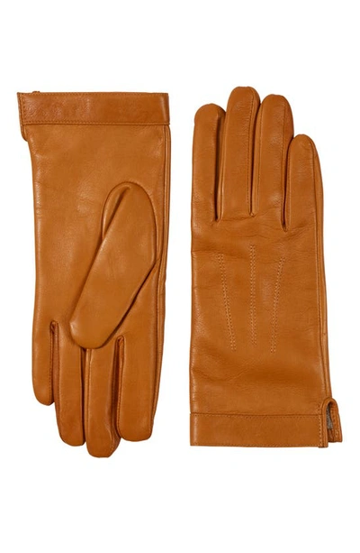 Bruno Magli Cashmere Lined Leather Gloves In Camel
