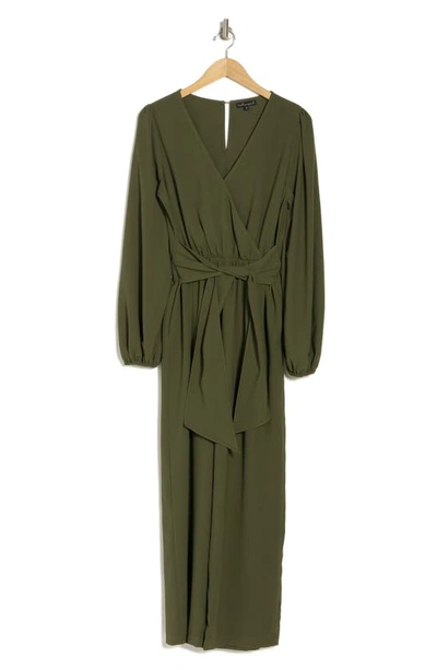 Wishlist Long Sleeve Faux Wrap Jumpsuit In Olive