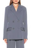 Alexia Admor Indigo Oversize Pinstripe Double Breasted Blazer In Grey Stripe