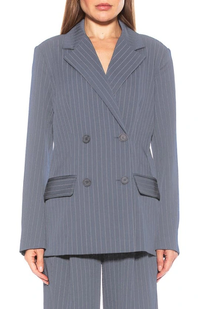 Alexia Admor Indigo Oversize Pinstripe Double Breasted Blazer In Grey