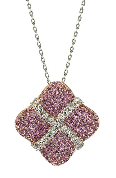 Suzy Levian Sterling Silver Wrapped Cushion Pendant Necklace In Pink