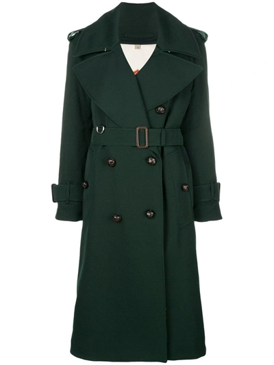 Burberry Oversized Lapel Wool Gabardine Trench Coat In Green