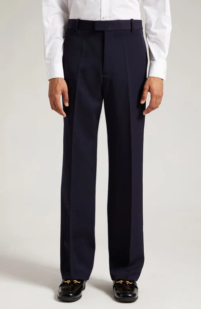 Bottega Veneta Straight Leg Grain De Poudre Wool Trousers In Abyss