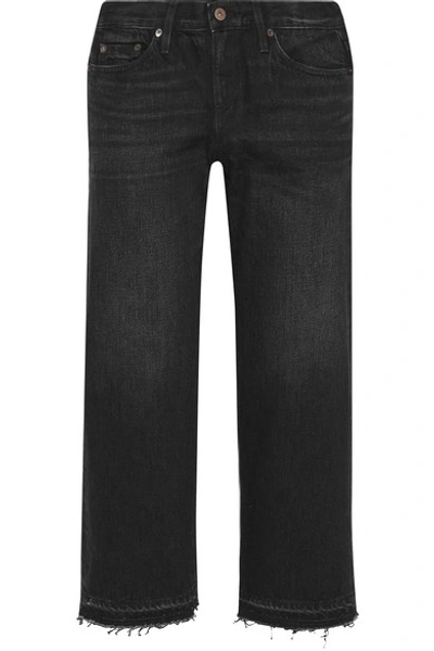 Simon Miller W005 Tilson Cropped Frayed Mid-rise Wide-leg Jeans In Black