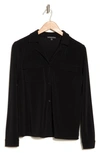 Adrianna Papell Long Sleeve Button-up Utility Shirt In Black