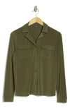 Adrianna Papell Long Sleeve Button-up Utility Shirt In Utility Green