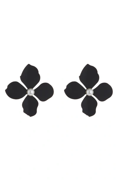 Tasha Imitation Pearl Flower Drop Earrings In Black