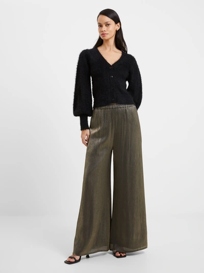 French Connection Dafne Shine Wide Leg Trousers Grey/silver Shine In Black