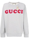 Gucci Pig Patch Cotton Knit Sweater In Grey