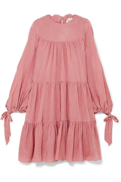 3.1 Phillip Lim / フィリップ リム Oversized Tiered Crinkled Matte-satin Mini Dress In Dusty Pink