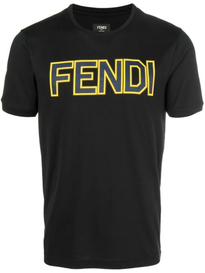 Fendi Logo Printed T-shirt In Black