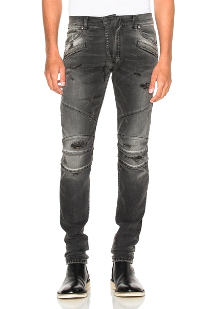 Pierre Balmain Ribbed Detailing Skinny Jeans In Black Denim | ModeSens