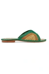 Carrie Forbes Salon Color-block Woven Raffia Slides In Green