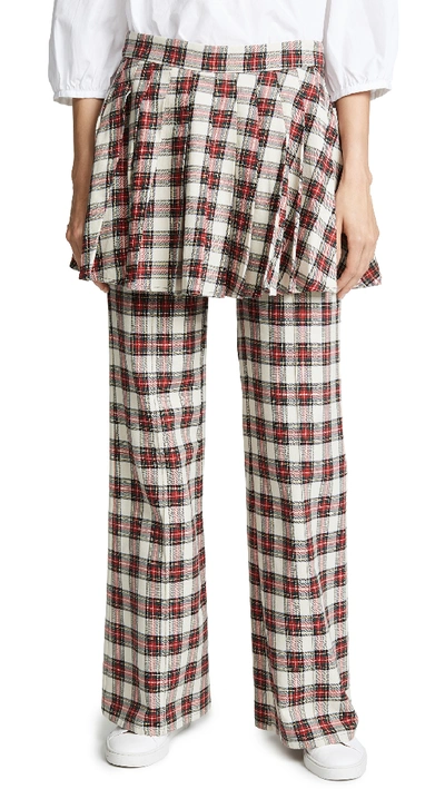 Maggie Marilyn She Is In Charge Skirted Wide-leg Plaid Pants In Cream/red Tartan Plaid