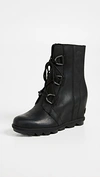 Sorel Joan Of Arctic Wedge Ii Waterproof Leather And Rubber Ankle Boots In Black