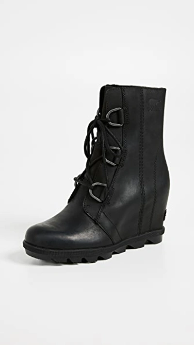 Sorel Joan Of Arctic Wedge Ii Waterproof Leather And Rubber Ankle Boots In Black