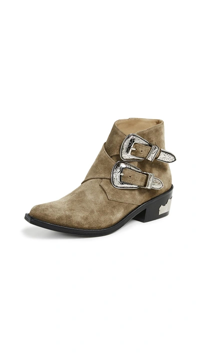 Toga Two Band Buckle Boots In Khaki