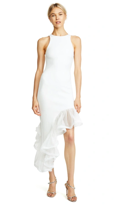 Vatanika Ruffle Hem Asymmetrical Dress In White