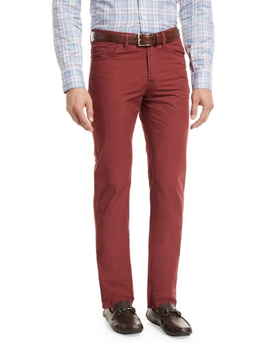 Brioni Five-pocket Cotton Straight-leg Pants In Red