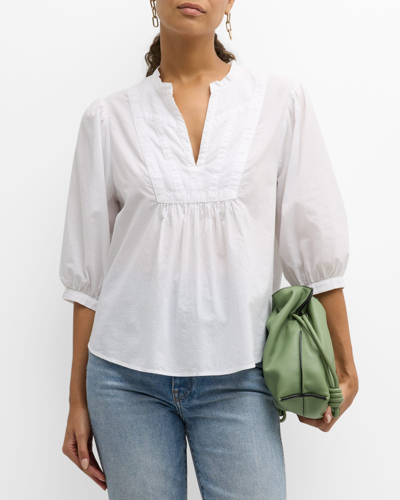 Xirena Lolo Ruched Blouson-sleeve Cotton Top In White