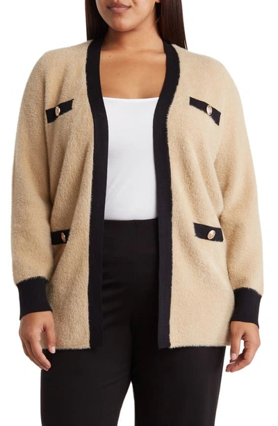 Renee C Contrast Trim Longline Cardigan In Taupe