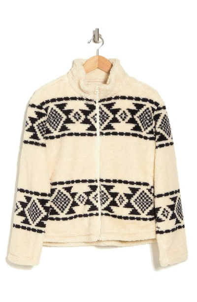 Lucky Brand Geo Print Faux Fur Zip Jacket In Natural
