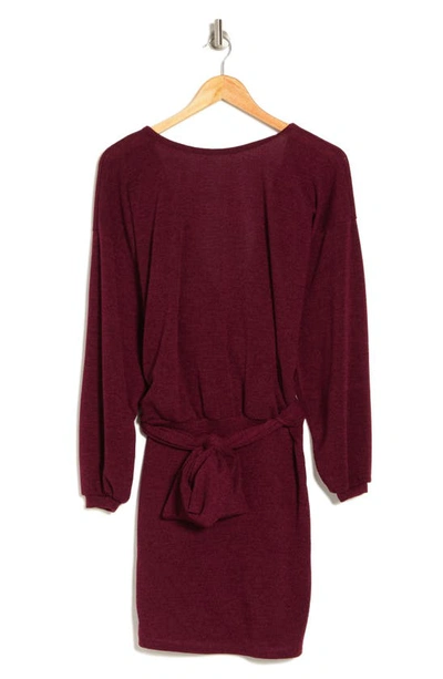 Go Couture Belted Long Sleeve Drop Waist Dress In Burgundy