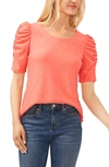 Cece Eyelet Puff Sleeve Top In Cameo Coral