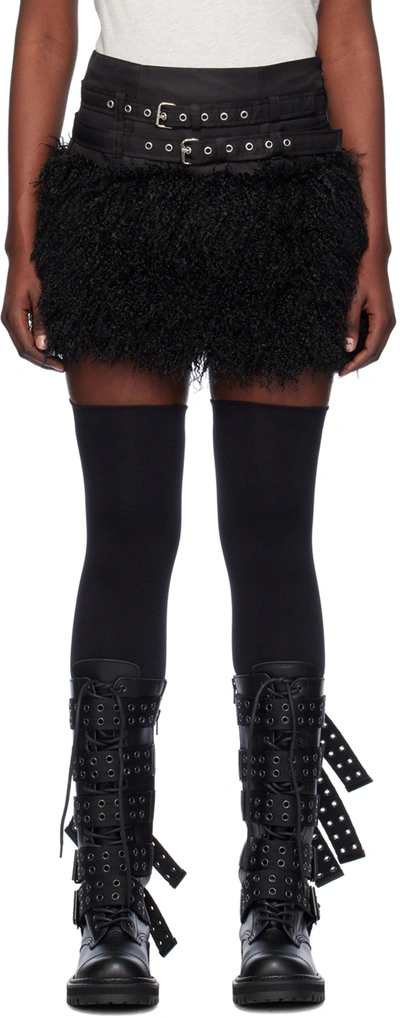 Vaquera Faux-fur Panneled Belted Skirt In Black