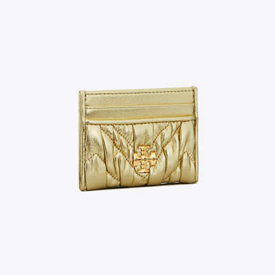 Tory Burch Women's Kira Metallic Leather Ruched Card Case In Gold