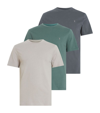 Allsaints Brace Brushed Cotton T-shirts 3 Pack In Green/grey