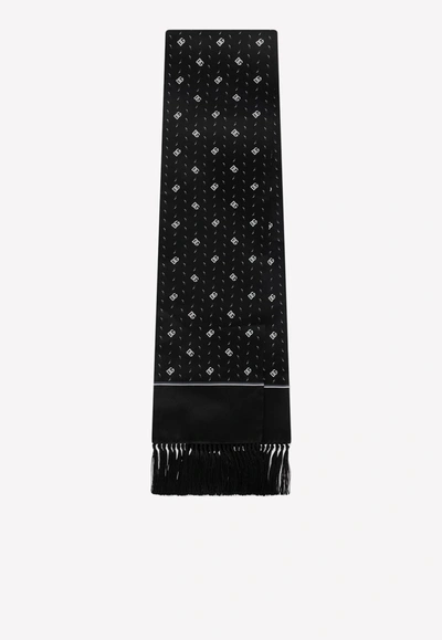 Dolce & Gabbana Dg Logo Print Silk Scarf In Black