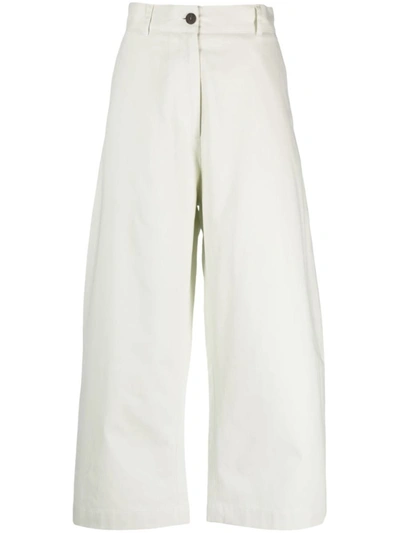 Studio Nicholson Cropped Cotton Trousers In White