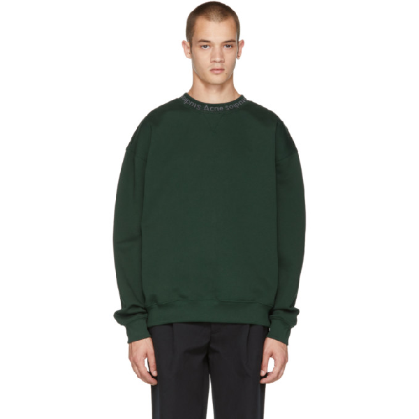 Acne Studios Green Flogho Crewneck Sweatshirt In Forest Grn | ModeSens