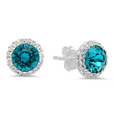 Max + Stone Sterling Silver 6mm Crystal Halo Black Stud Earrings In Blue
