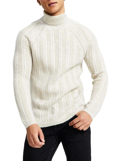 Inc Mens Metallic Cable Knit Turtleneck Sweater In Beige