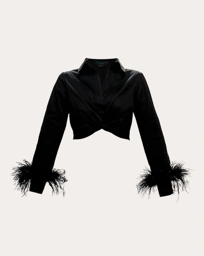 No Pise La Grama Women's Fenix Feathered Crop Shirt In Black