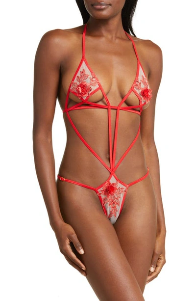 Coquette Floral Appliqué Teddy In Red