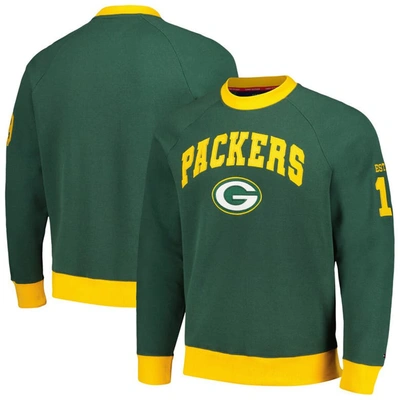 Tommy Hilfiger Men's  Green, Gold Green Bay Packers Reese Raglan Tri-blend Pullover Sweatshirt In Green,gold