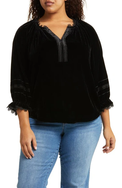 Wit & Wisdom Embroidered Ruffle Cuff Top In Black