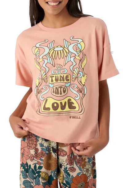 O'neill Kids' Tune In Cotton Graphic T-shirt In Pink Sand