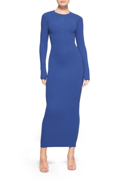 Skims Fits Everybody Long Sleeve Crewneck Dress In Sapphire