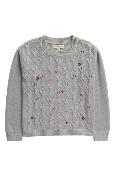 Tucker + Tate Kids' Embroidered Cable Sweater In Grey Heather