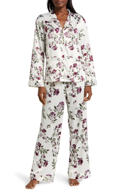 Nordstrom Dobby Satin Pajamas In Ivory Egret Rain Blooms